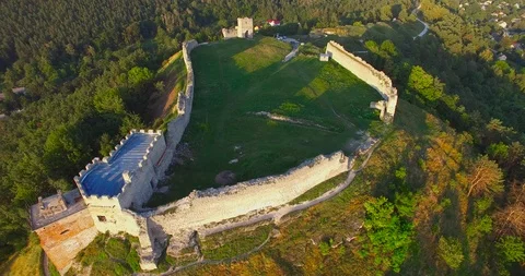 Castle cityscape of town before sunset ruins aerial view Stock-Footage 106641908