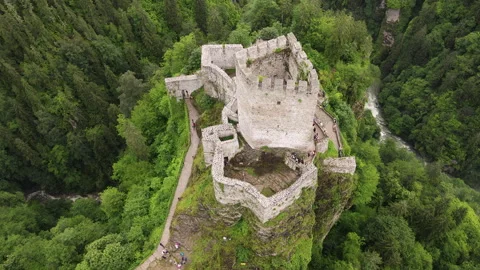 Castle On The Cliffs In The Forest Stock Footage 254706947