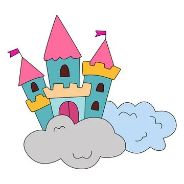 Castle in cloud isolated on a white background Stock Illustration
