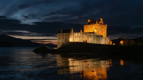 Castle on the coast during twilight Stock Footage 239018725