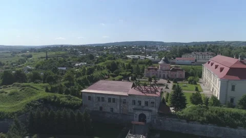 The castle complex with big palace and the Chinese palace in Zolochiv, Ukraine Stock Footage 158604285