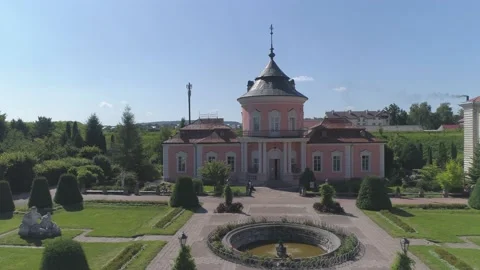 The castle complex with big palace and the Chinese palace in Zolochiv, Ukraine Stock Footage 158604404