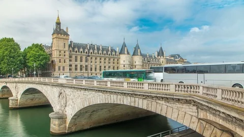 Castle Conciergerie timelapse - former royal palace and prison. Paris, France. Stock Footage
