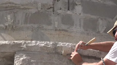 Castle Construction, mason with hand tools Stock Footage 41256640