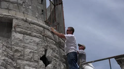 Castle Construction, masons working Stock Footage 41255995