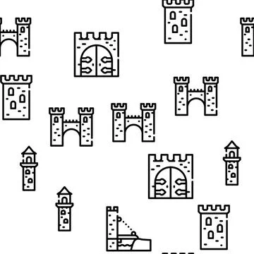 Castle Construction Vector Seamless Pattern Stock Illustration