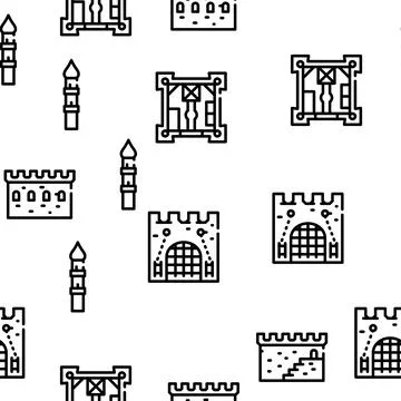 Castle Construction Vector Seamless Pattern Stock Illustration