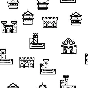 Castle Construction Vector Seamless Pattern Stock Illustration