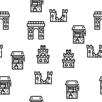 Castle Construction Vector Seamless Pattern Stock Illustration