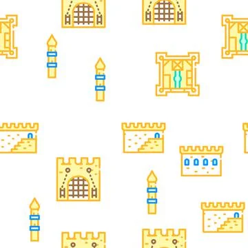 Castle Construction Vector Seamless Pattern Stock Illustration