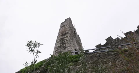 Castle of Corenno Plinio architecture. Lake Como, Dervio, Italy. Town attraction Stock Footage 286054080