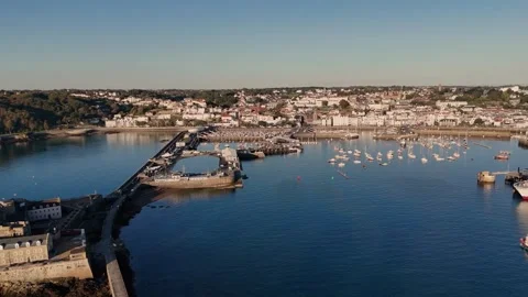 Castle Cornet St Peter Port Harbour Guernsey reveal drone footage of castle St 스톡 동영상 332796269