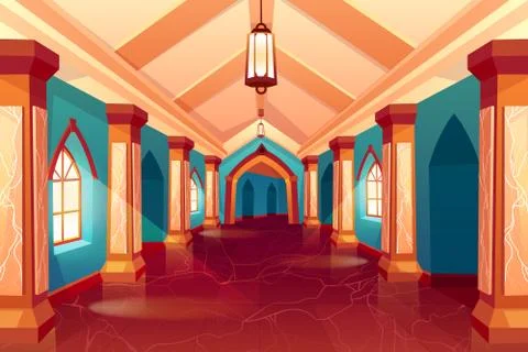 Castle corridor, labyrinth, medieval palace, maze イラスト素材
