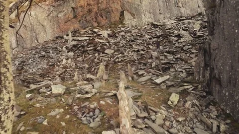 Castle Crag "Graveyard" Standing Slate Reveal - The Lake District Stock Footage 70845571