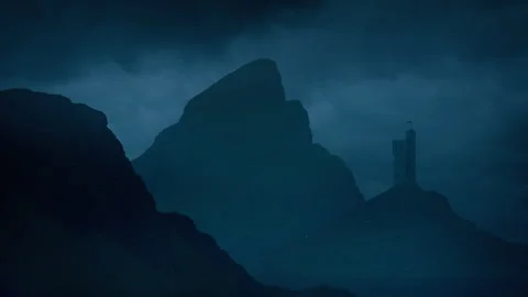 Castle In The Dark Misty Mountains Stock Footage 320142424