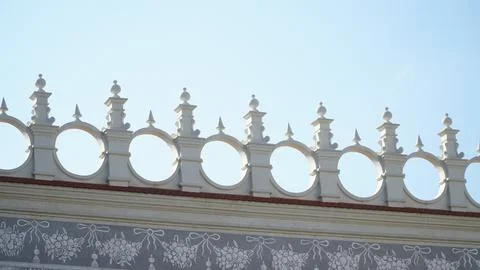 Castle decoration elements. Gothic arches against the background of the sky.. Stock Photos