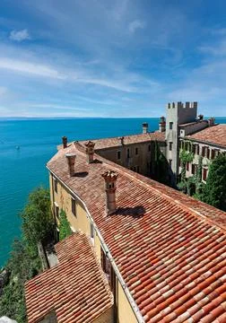 Castle of Duino.Italy, on the cliffs overlooking the Gulf of Trieste Stock Photos