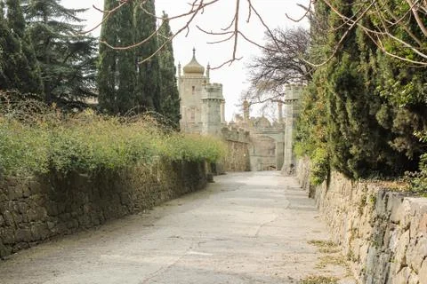 Castle at the end of the road. Stock Photos