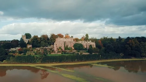 A Castle in England With Surrounding Fields &amp; Scenery Stock Footage 299717763
