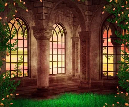 Castle fantasy backdrop Stock Illustration