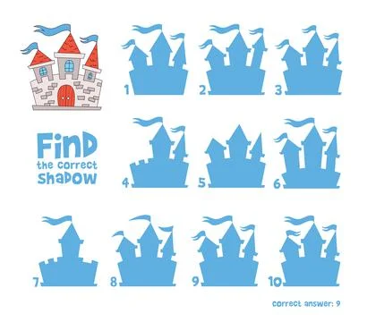 Castle - Find the correct shadow. Educational game for children 库存插图