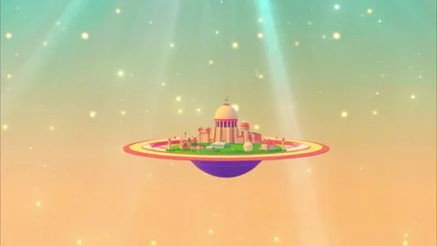 Castle floating cartoon animation on a planed design and Scenery designed . Stock Footage 304717537