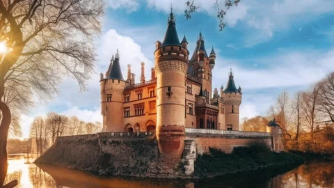 A Castle With A Flowing River Stock Footage 242298429