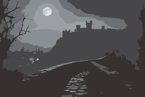 A castle with a full moon in the background 库存插图