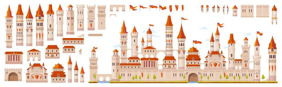 Castle game constructor of medieval fortress town Stock Illustration