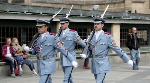 Castle Guards marching at St.Vitus Cathedral Stock Footage 53540673