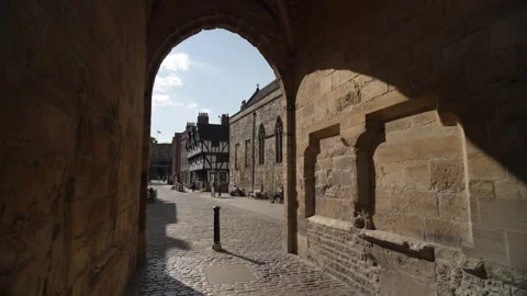 Castle Hill from Exchequer Gate, Lincoln, Lincolnshire, England, United Kingdom Stock Footage 282832800