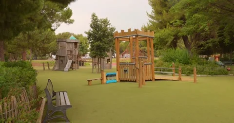 Castle Hill Park empty playground on summer day, Nice Stock Footage 344072986