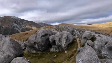 Castle Hill Rocks and Limestone Boulders in Arthurs Pass National Park, New.. Stock Footage 286766522