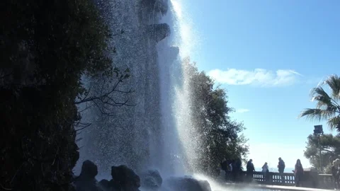 Castle Hill Waterfall - Water Cascade and Tourists Viewing. Stock Footage 329588253