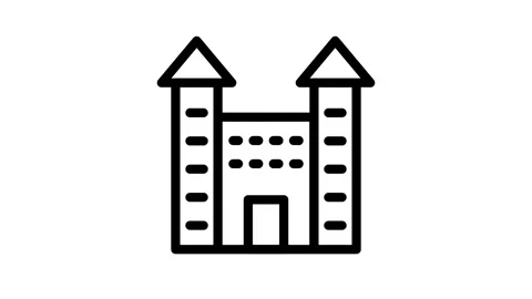 Castle icon featuring a prominent door, symbolizing strength and security. Stock Footage 334992296