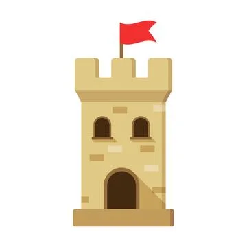 Castle icon in flat style. Medieval stronghold vector illustration on isola.. Иллюстрация