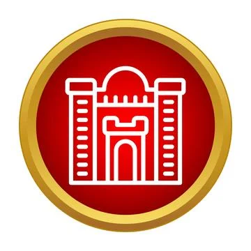 Castle icon outline design inside red button Stock Illustration
