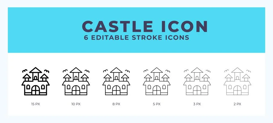 Castle icon set with different stroke. Design elements for logo. Vector ill.. イラスト素材