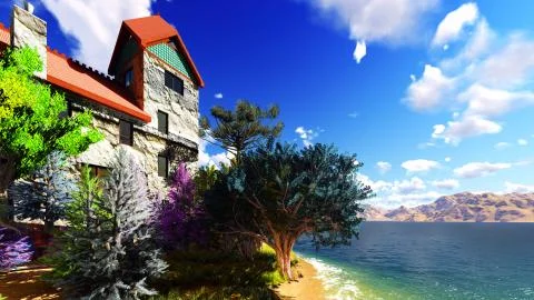 Castle on the island Stock Illustration