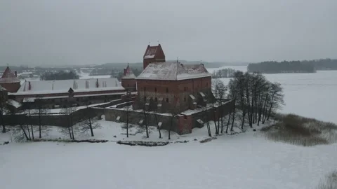 Castle on the island in winter Stock Footage 167429564