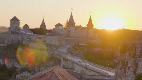 Castle of Kamianec-Podilsky at Sunset 4k Stock Footage 82797152