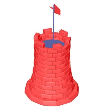 Castle knight tower. Medieval ancient fortress with banner flag Ilustración de archivo