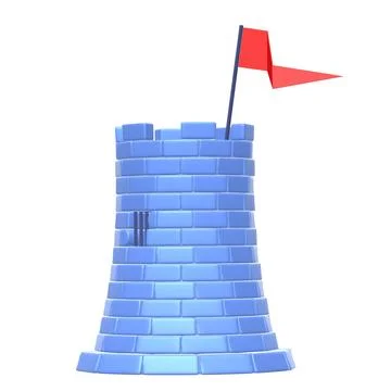 Castle knight tower. Medieval ancient fortress with banner flag Stock Illustration