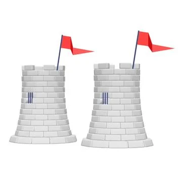 Castle knight tower. Medieval ancient fortress with banner flag Stock-Illustration