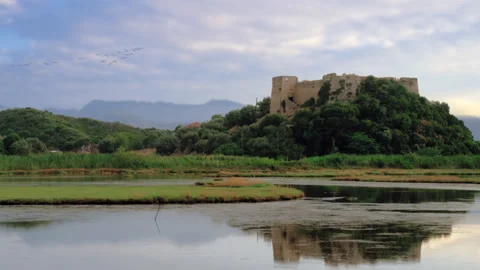 Castle on lake, Lefkada, Greece Stock Footage 150021184
