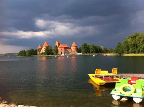 Castle in Lithuania on lake Stock Photos