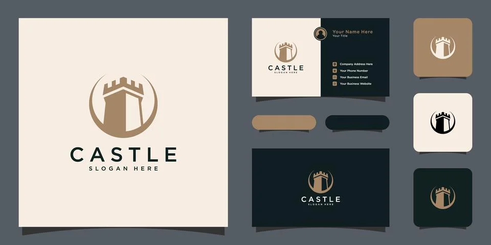 Castle logo vector design with business card Stock Illustration