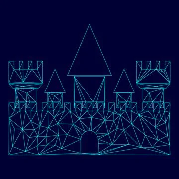 Castle low poly triangulation triangulated polygonal electric cyan blue vibra Stock Illustration