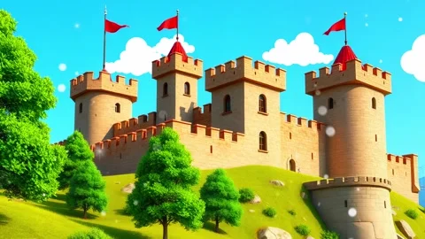 Castle In the Meadow: Castle in the mountain with tree. Vídeo Stock 308846969