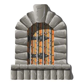Castle medieval door with grate vector cartoon and fairytail style, realistic Stock Illustration